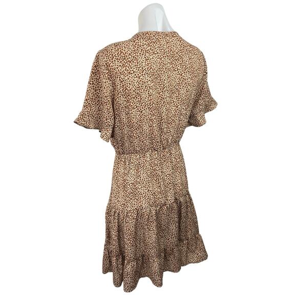 KIRUNDO Brown Animal Leopard Print Keyhole Short Sleeve Tiered A-Line Dress S - Picture 2 of 5